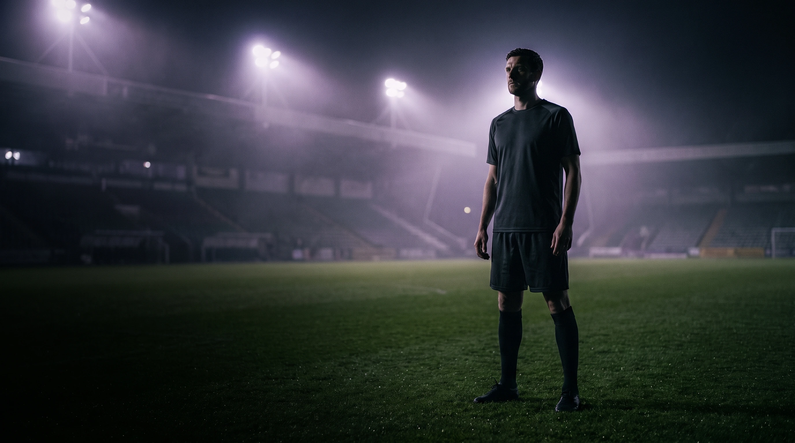 Player standing over a football on the pitch